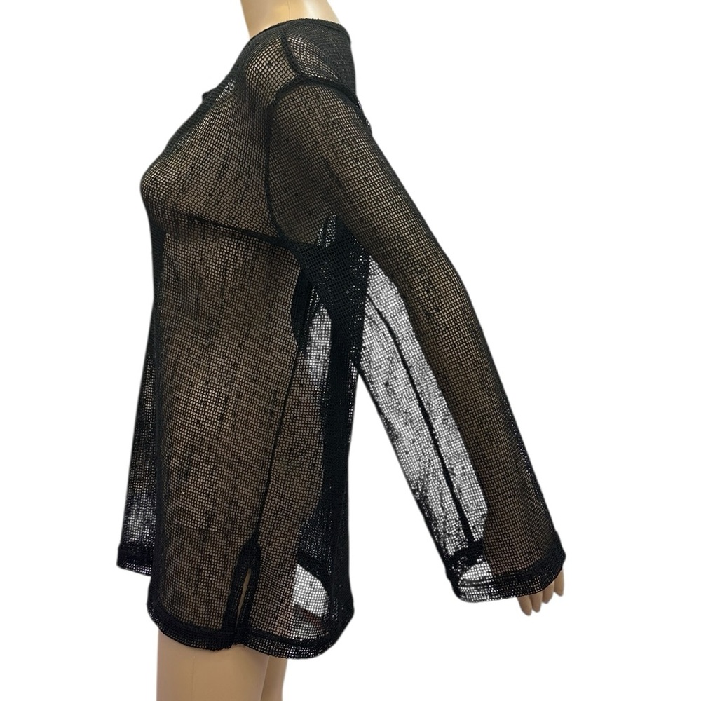 Sand N Sun Black Mesh Sequined Slit V Neck Beach Pullover Cover Up Womens Small - Picture 4 of 9